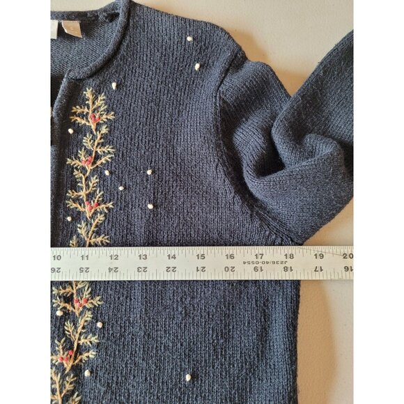 Croft & Barrow Cardigan Sweater S Womens Embroidered Black Full Zip Ramie Acryli - Picture 12 of 12